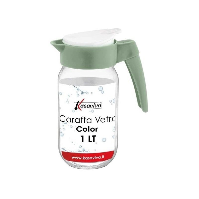 KIT SET 2 PZ CARAFFA IN VETRO TRASPARENTE CON TAPPO COLORATO E CAPIENZA DA 1 LT