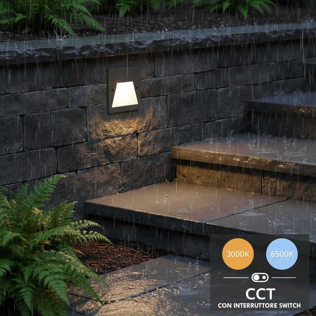 Faretto segnapassi IP65 LED 3W incasso scatola 503 scale giardino viale gradini 230V COLORE GRIGIO LUCE LED CCT da 3000K a 6000K