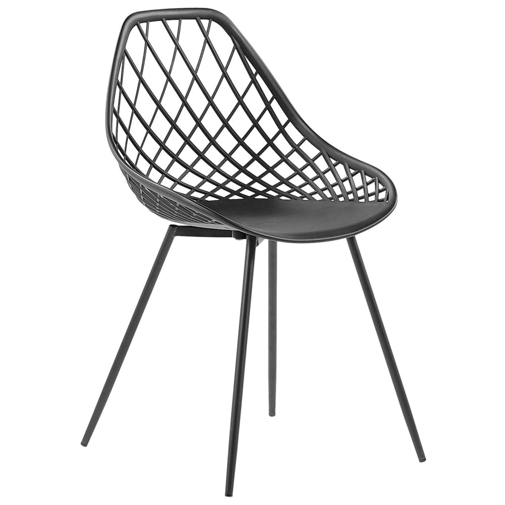 Set di 2 Sedie da Pranzo Seduta Sintetica Nera Gambe in Metallo Nero Schienale Net Design Moderno Scandinavo