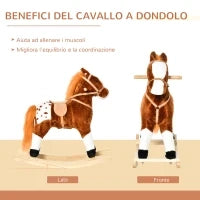 Cavallo a Dondolo in Legno con Suono Animale Regalo Giocattolo per i Bambini, 74 x 28 x 65 cm, Marrone