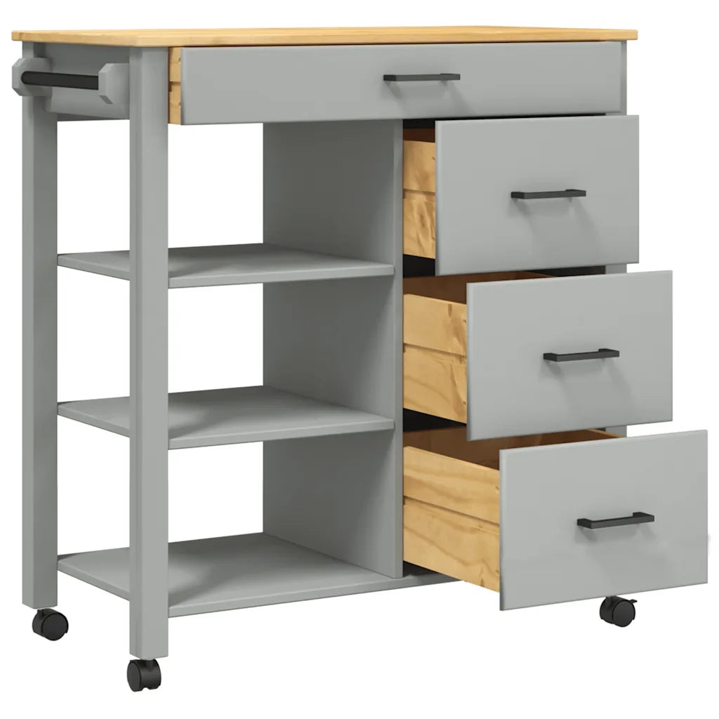 Carrello da Cucina MONZA 84x40x88,5 cm in Legno Massello di Pino 376113