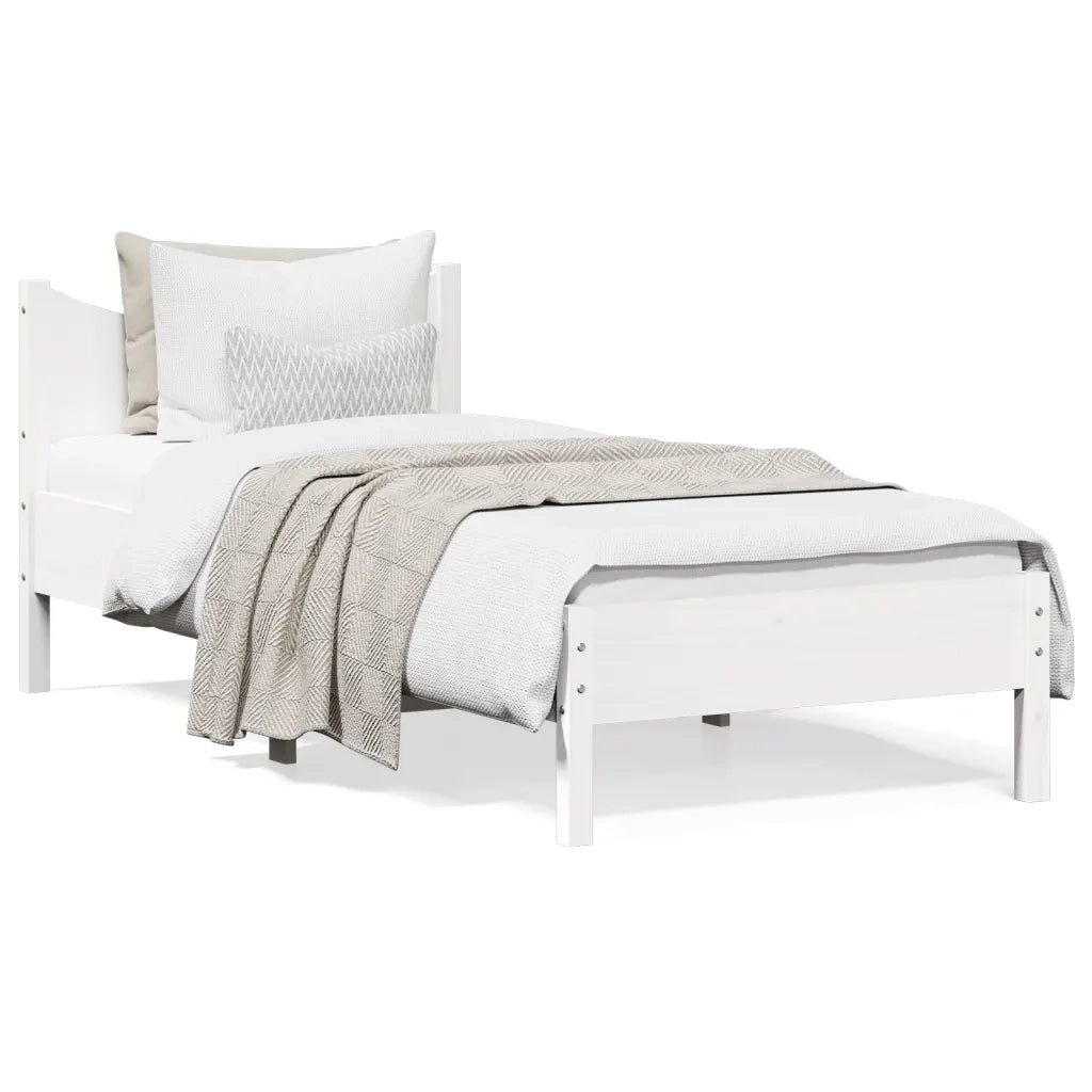 Letto senza Materasso Bianco 75x190 in Legno Massello di Pino 844758