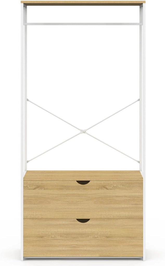 Armadio a 2 cassetti L. 80 cm DETROIT design industriale legno e metallo bianco