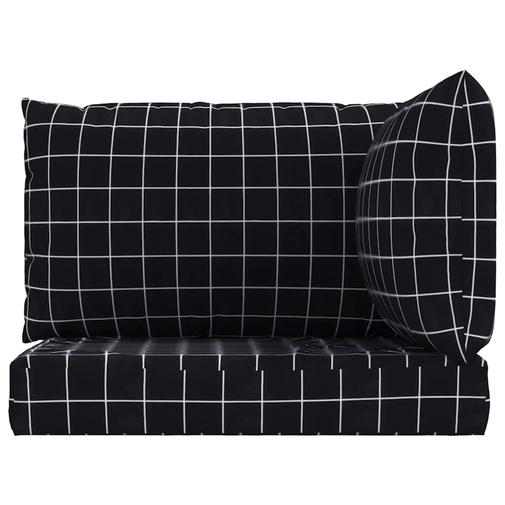 Cuscini per Pallet 3 pz Motivo a Quadri Nero in Tessuto Oxford