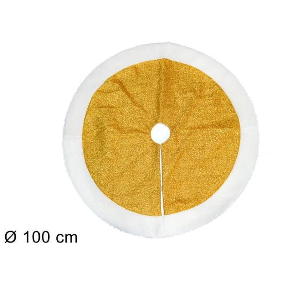 Trade Shop - Tappeto Sottoalbero Natale Gonna Copertura 100 Cm Effetto Glitter Oro Pelliccia -