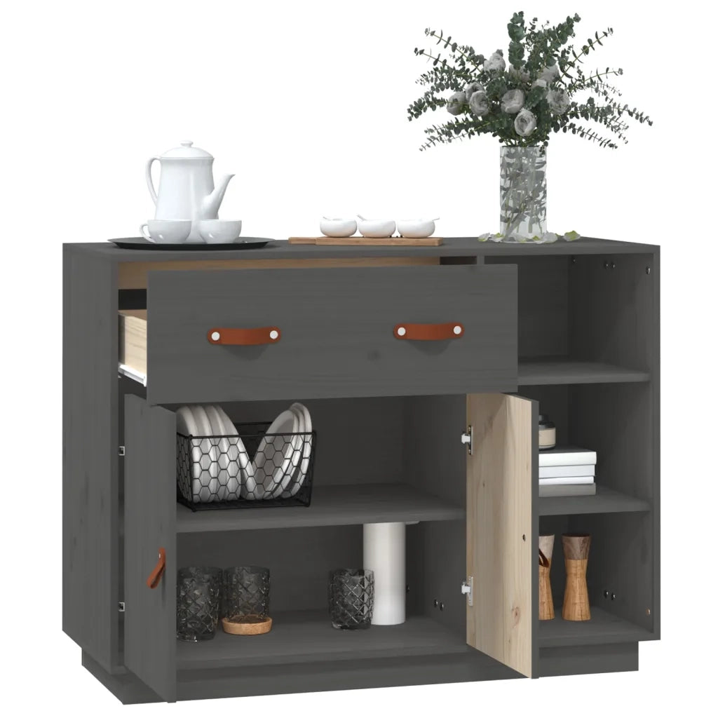 Credenza-Buffet-Armadio da cucina Grigia 98,5x40x75 cm in Legno Massello di Pino