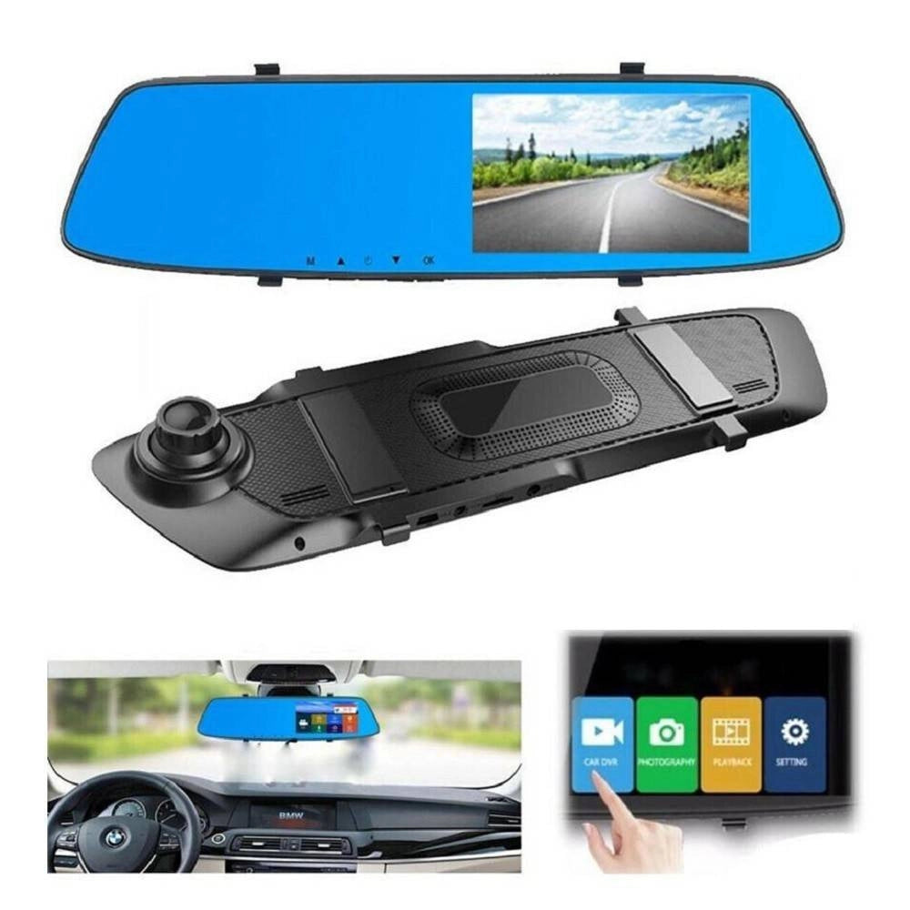Trade Shop - Specchietto Retrovisore Touch Dvr 4.3" Full Hd Tf Camera Anteriore Posteriore -