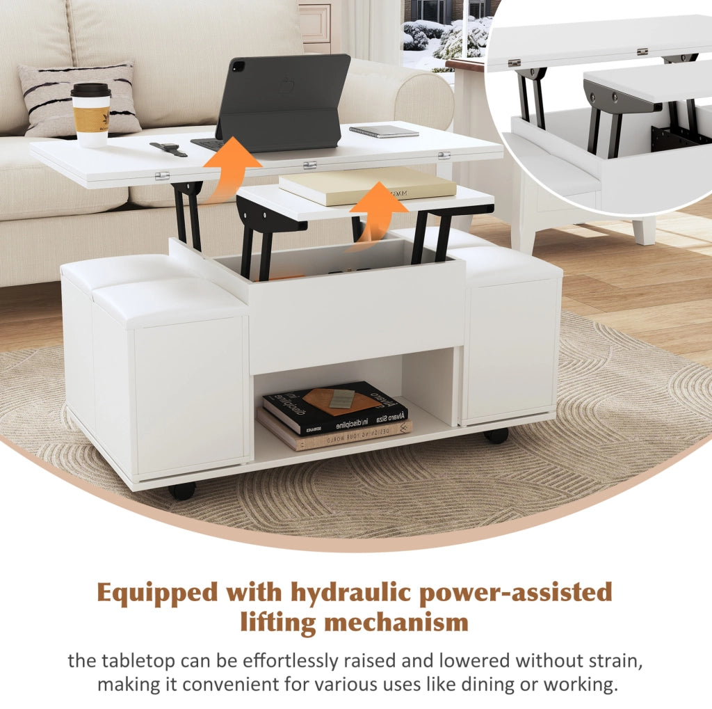 Tavolino da salotto sollevabile multifunzione 100 x 100 x 63;5 cm; bianco; in truciolare