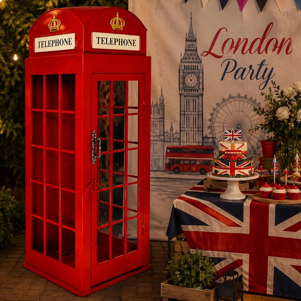 Cabina Telefonica Londra Rossa h 120cm Metallo, Mobiletto Decorativo Stile Retrò