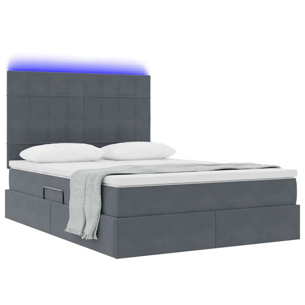 Letto con contenitore e LED Grigio scuro 140 x 190 cm Velluto 3372664