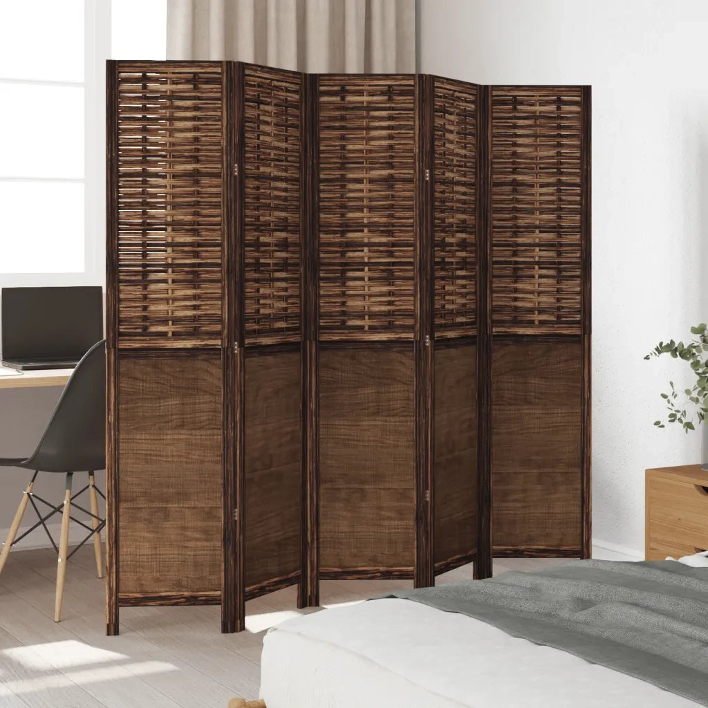 Divisorio Ambienti | Divider per stanze | Paravento 5 Pannelli Marrone Scuro Massello Paulownia