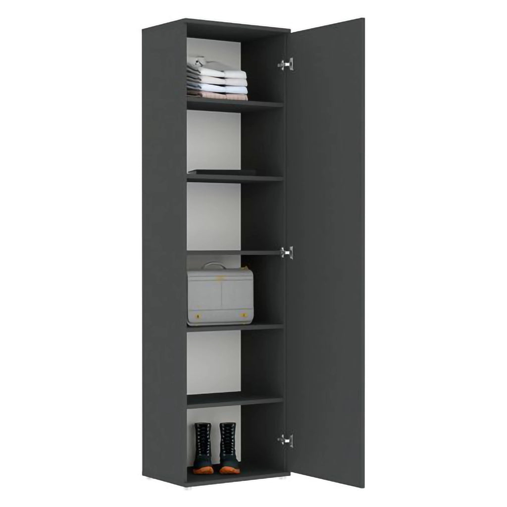 Lerosota, Armadio Multiuso 1 Anta 5 Ripiani, 50x185h cm Nero Antracite