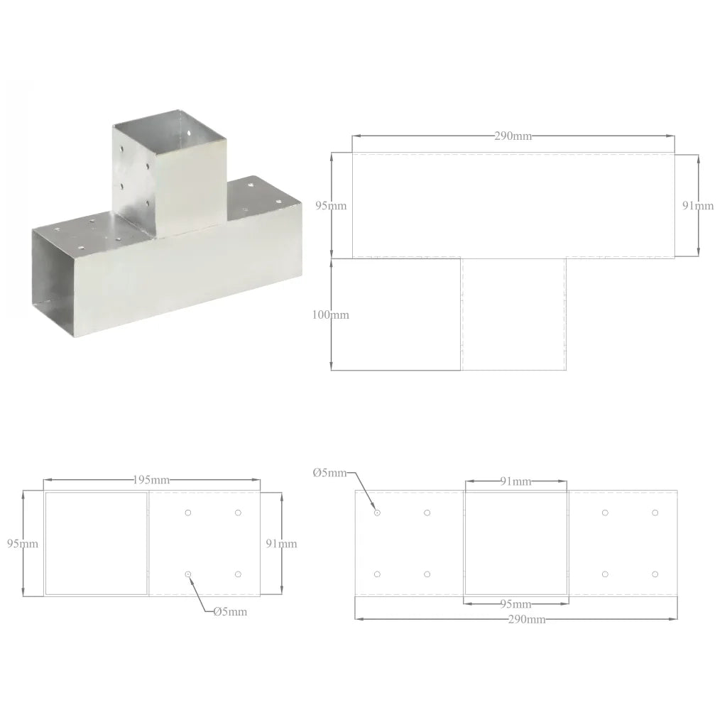 Connettori per Pali a Forma di T 4 pz Metallo Zincato 91x91 mm 145472
