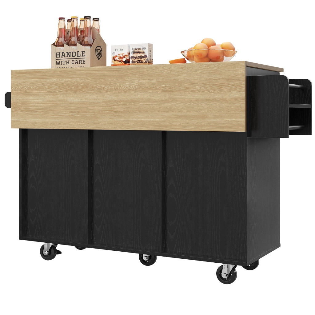 OKWISH Carrello da Cucina con 3 Cassetti, Piani Ribaltabili e Portaasciugamani, Ruote Rimovibili, Nero