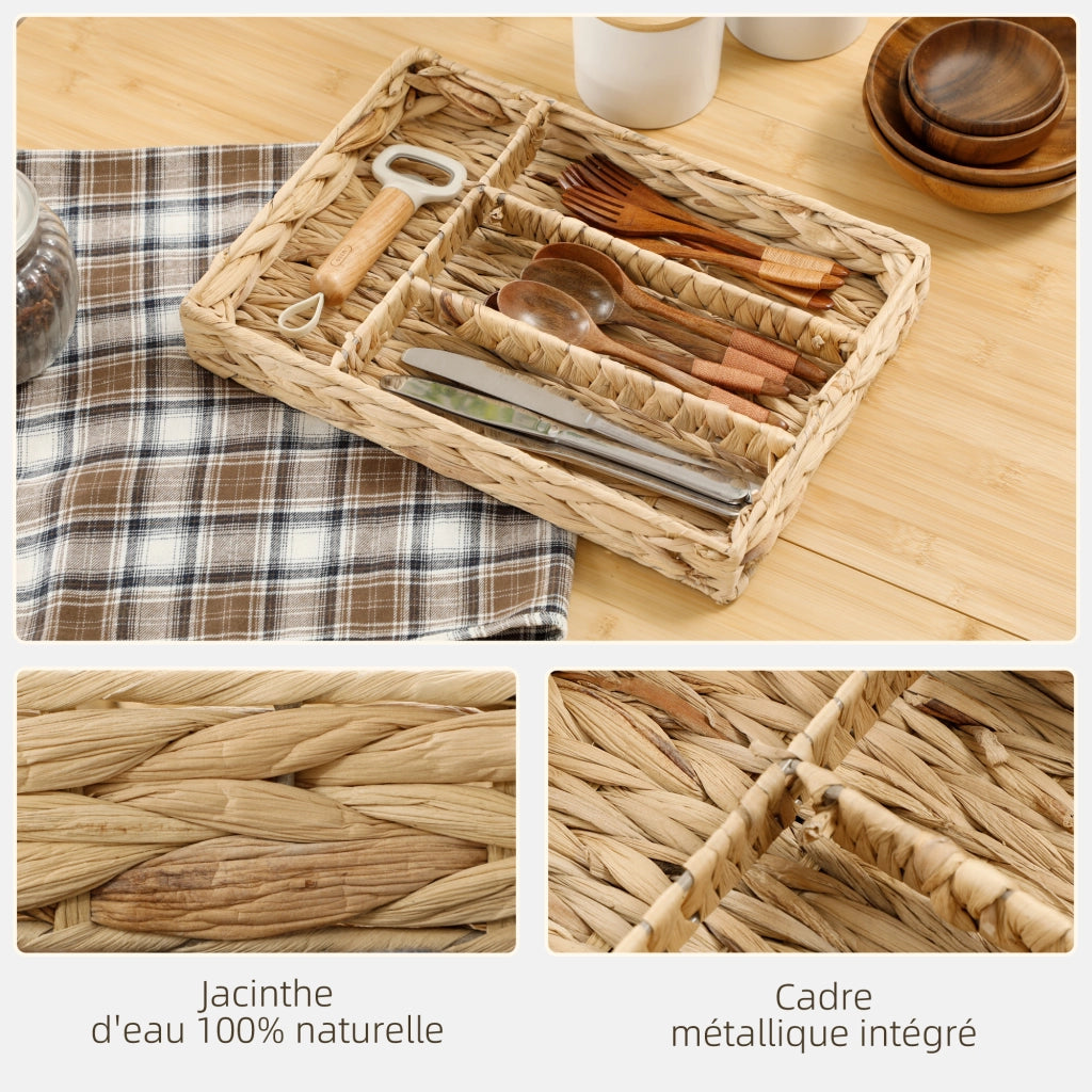 Cestino intrecciato in giacinto d'acqua con 4 scomparti ¨C zephmum ¨C naturale