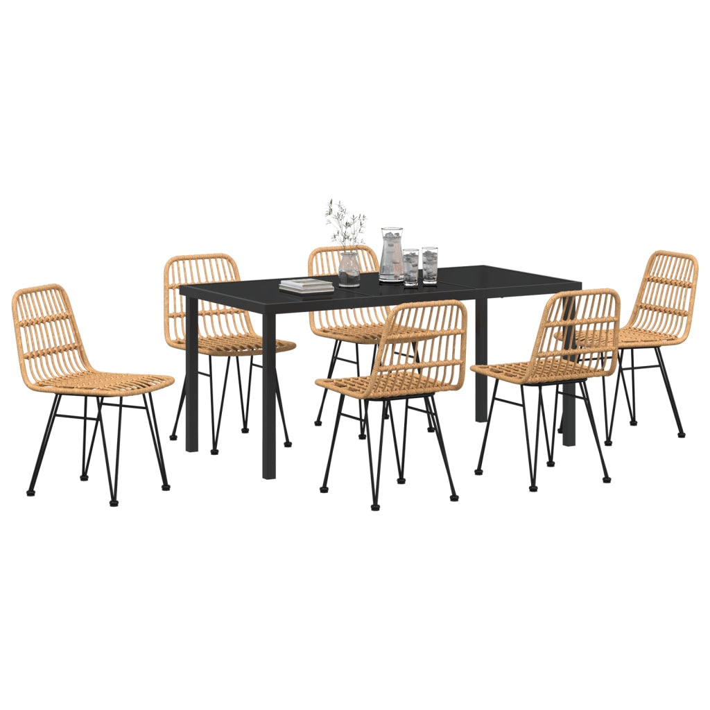 Set di 7 Pezzi da Pranzo per Giardino Brown Polyrattan