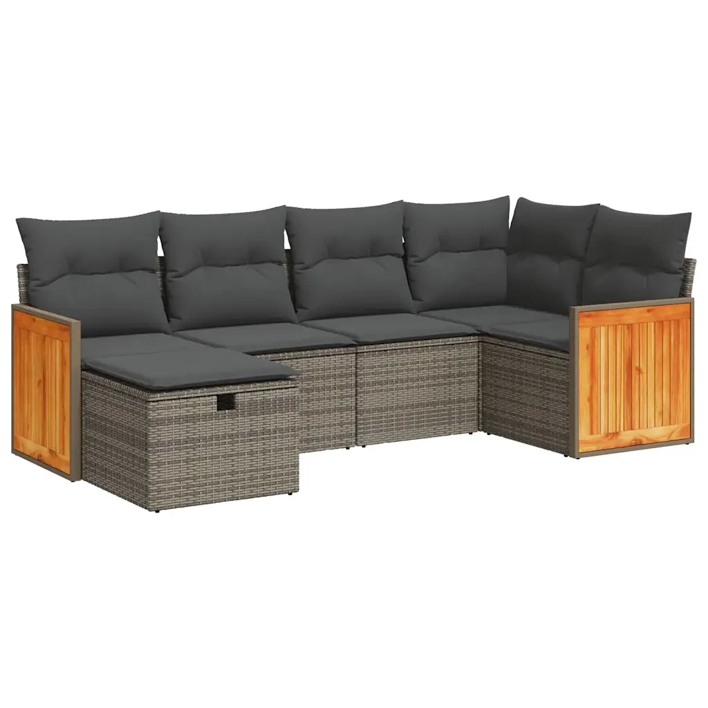 Set Divano da Giardino 6 pz con Cuscini Grigio in Polyrattan 3326029