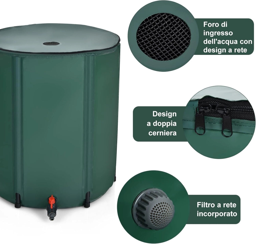 Bidone per la Raccolta dell'Acqua Piovana, Serbatoio Cisterna Raccolta Acqua, con Rubinetto, 200L