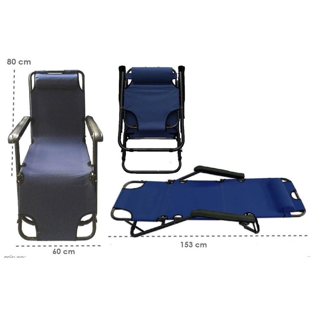 Trade Shop - Sdraio Blu Sedia Lettino Relax Prendisole Da Spiaggia Giardino Pieghevole 285001 -