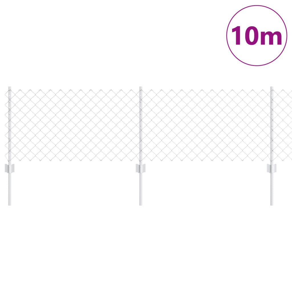 Recinzione a Rete con 10 Pali U Argento 0.6x10 m Acciaio
