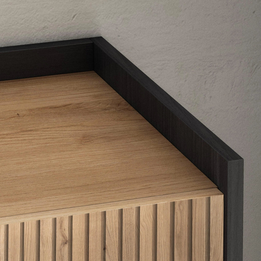 Mobile TV Soggiorno, 310x50x37 cm, Per TV fino a 80", Led, Rovere e nero