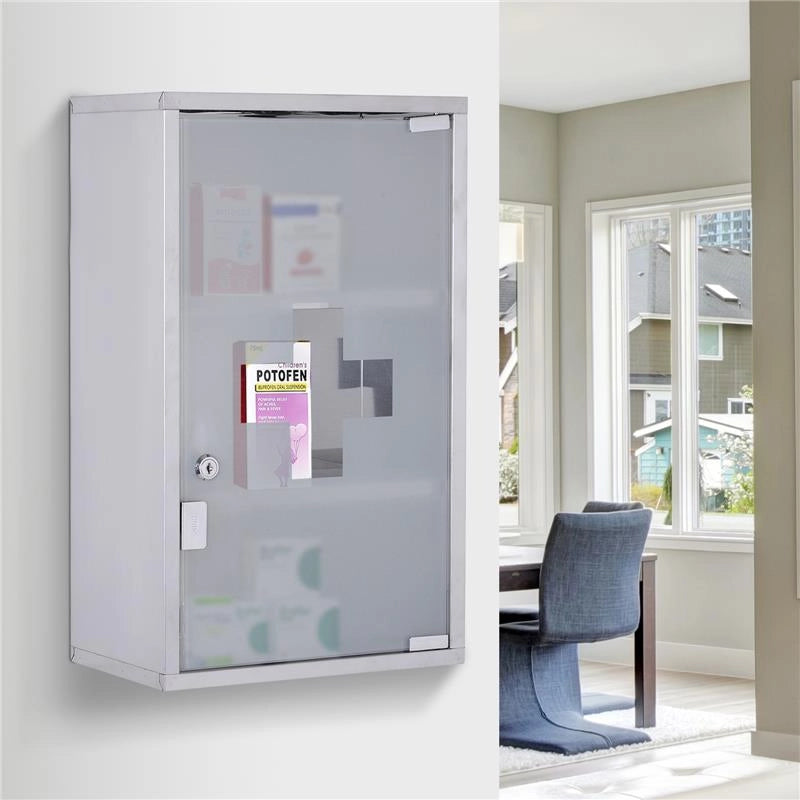 ARMADIETTO MEDICINALI 50X30X18CM CASSETTA MOBILE BAGNO PRIMO SOCCORSO IN ACCIAIO INOX CON SERRATURA