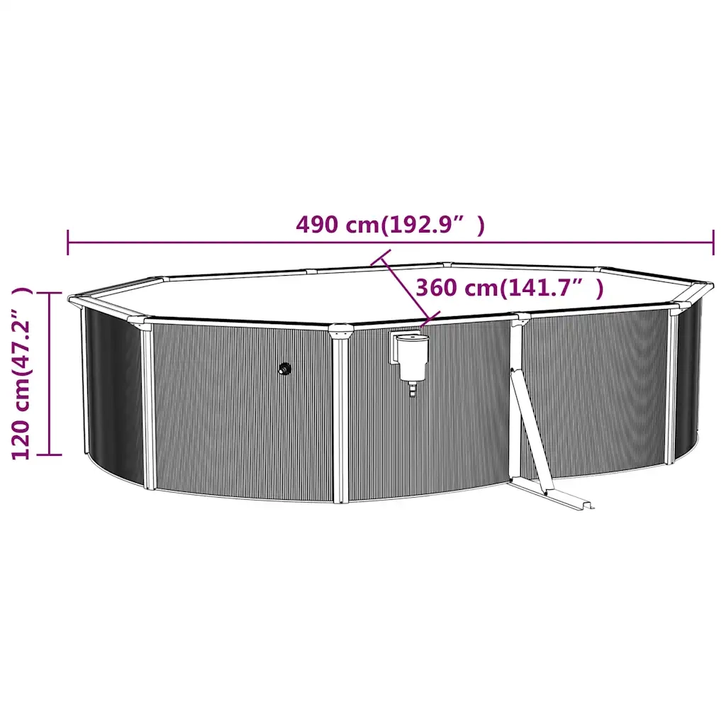 Piscina con Pareti in Acciaio Ovale 490x360x120 cm Bianca 93264