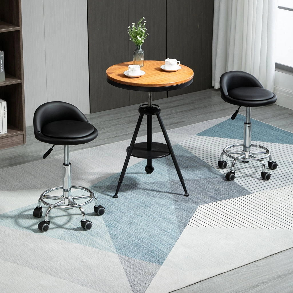 SET 2 SGABELLI GIREVOLI CON RUOTE RIVESTIMENTO SIMILPELLE 38X38X57-72CM