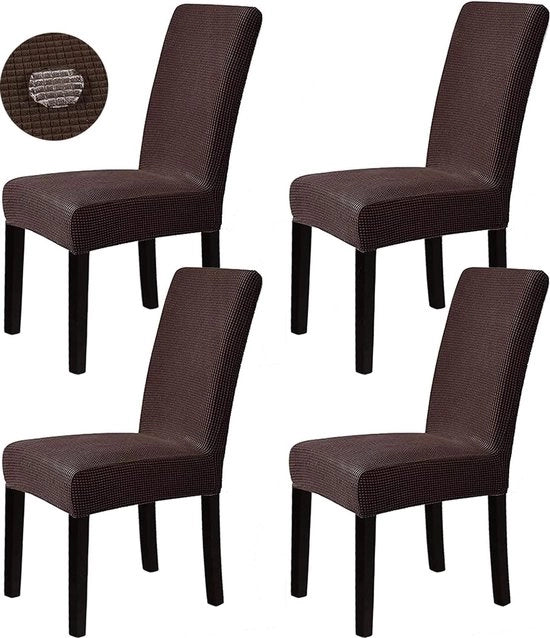 Set di 4 coprisedia estensibili per sedie da giardino, sedie da tavolo, protezione sedie, coprisedia decorativi bi-elastici per hotel, matrimonio, ricevimento, cucina, ristorante, festa, ufficio (marrone)