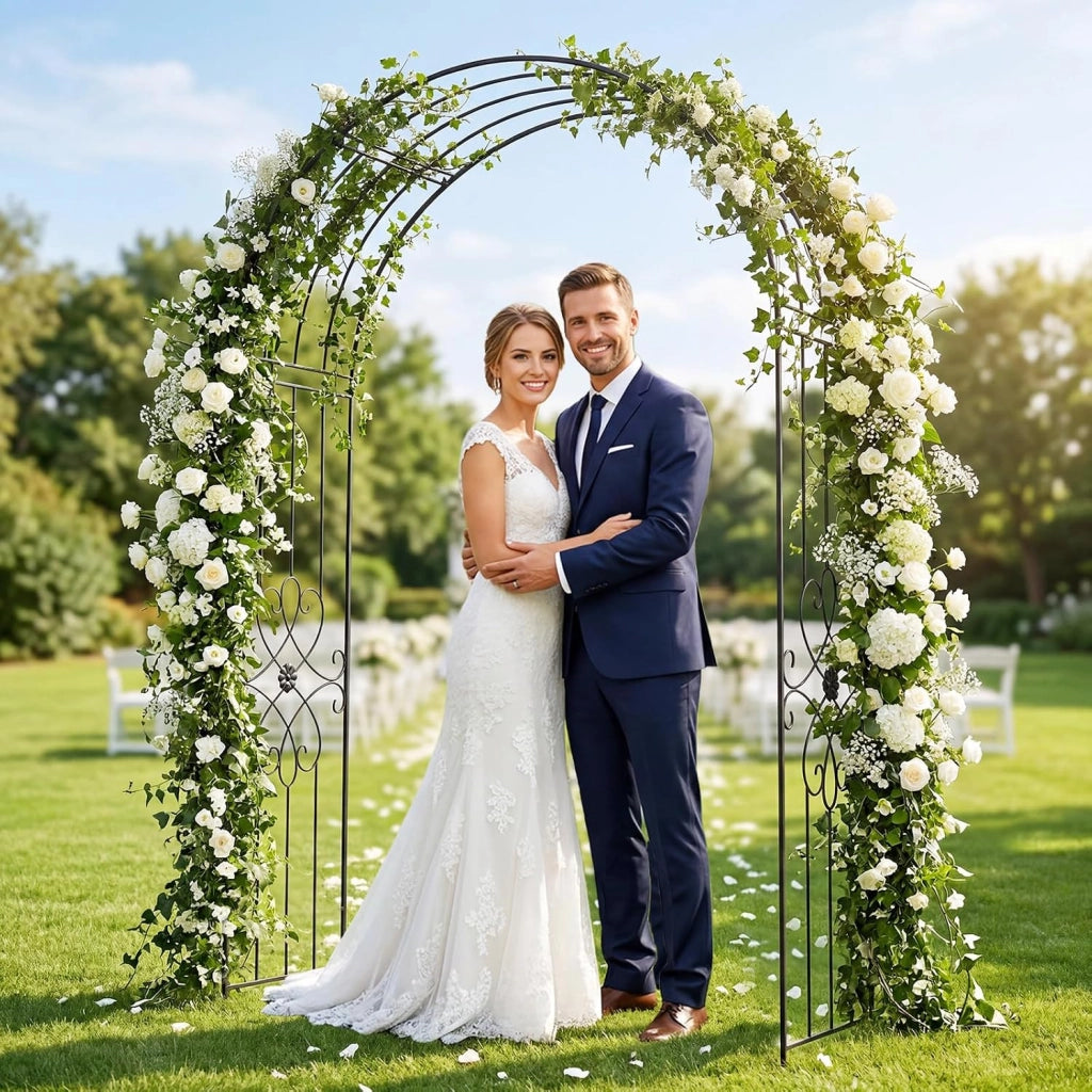 Arco per Rampicanti da Giardino in Metallo con Motivo Floreale | Pergolato per Piante Rampicanti da Girdino e Cortile, Pergola Decorativa per Festa e Matrimonio, 145 x 51 x 225 cm
