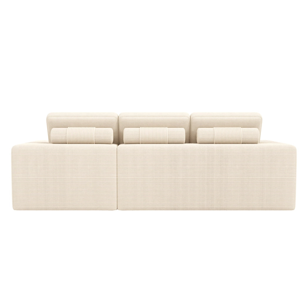 Divano modulare angolare con pouf in velluto a coste beige