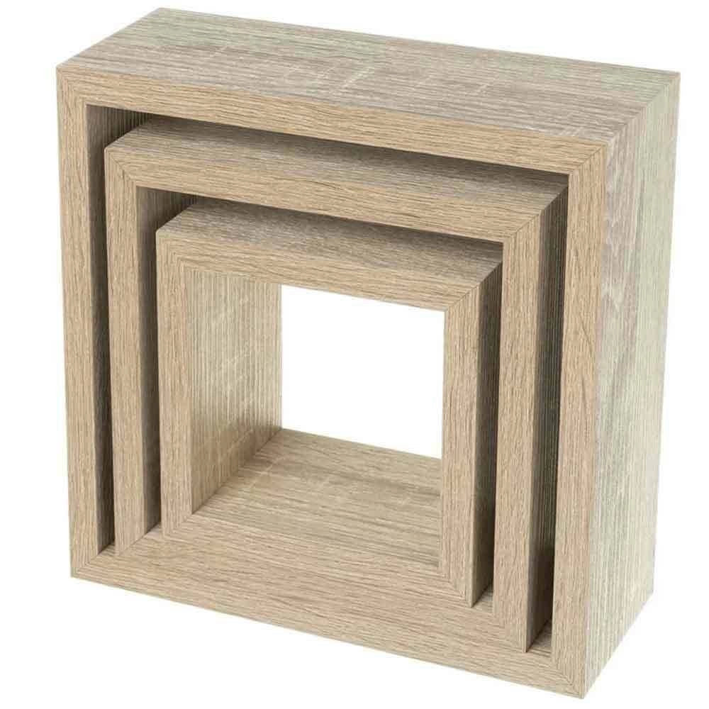 Trade Shop - Set 3 Mensole Da Parete Moderne Design Cubo Mensola Scaffale In Legno Mdf Beige -