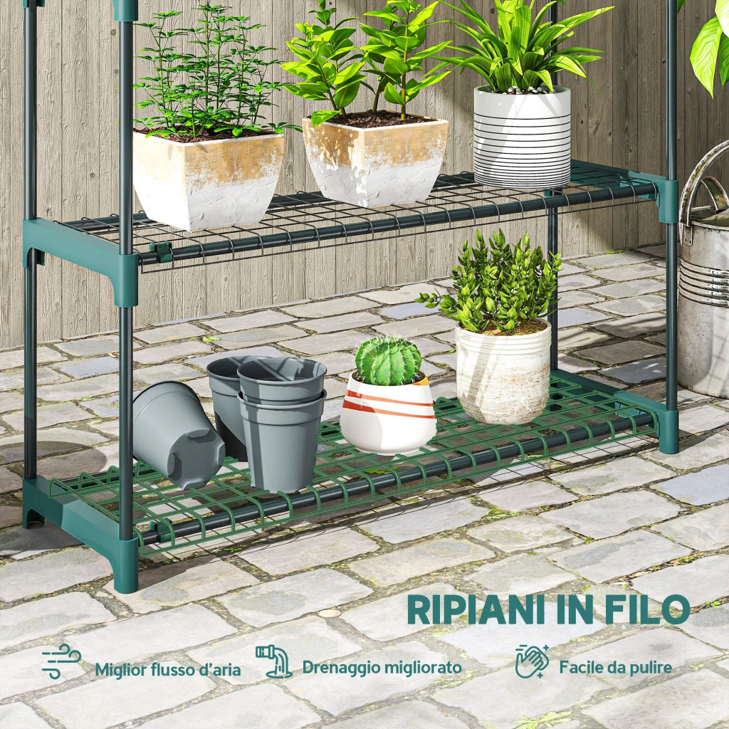 Scaffale per Piante a 4 Livelli ¨C Zephmum ¨C Verde Acciaio 90x28x104 cm