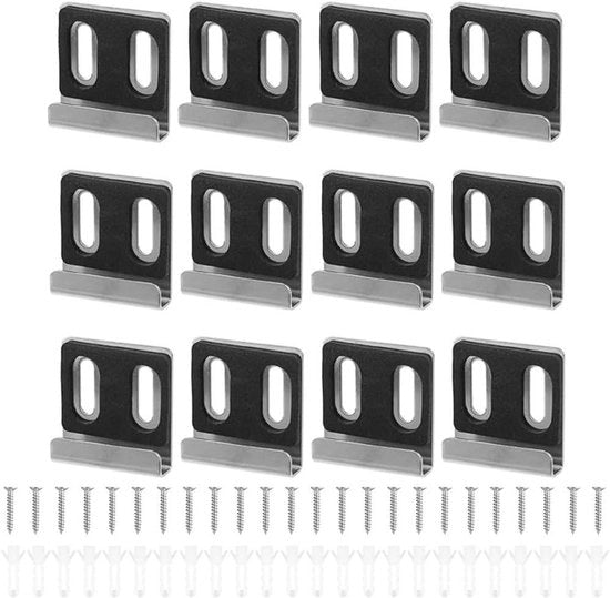 Set di clip per specchio in metallo da 12 pezzi con viti - Argento - Per specchio senza cornice - Supporto per specchio a grande angolo - Kit di fissaggio per specchio tegola - Maniglione con hardware