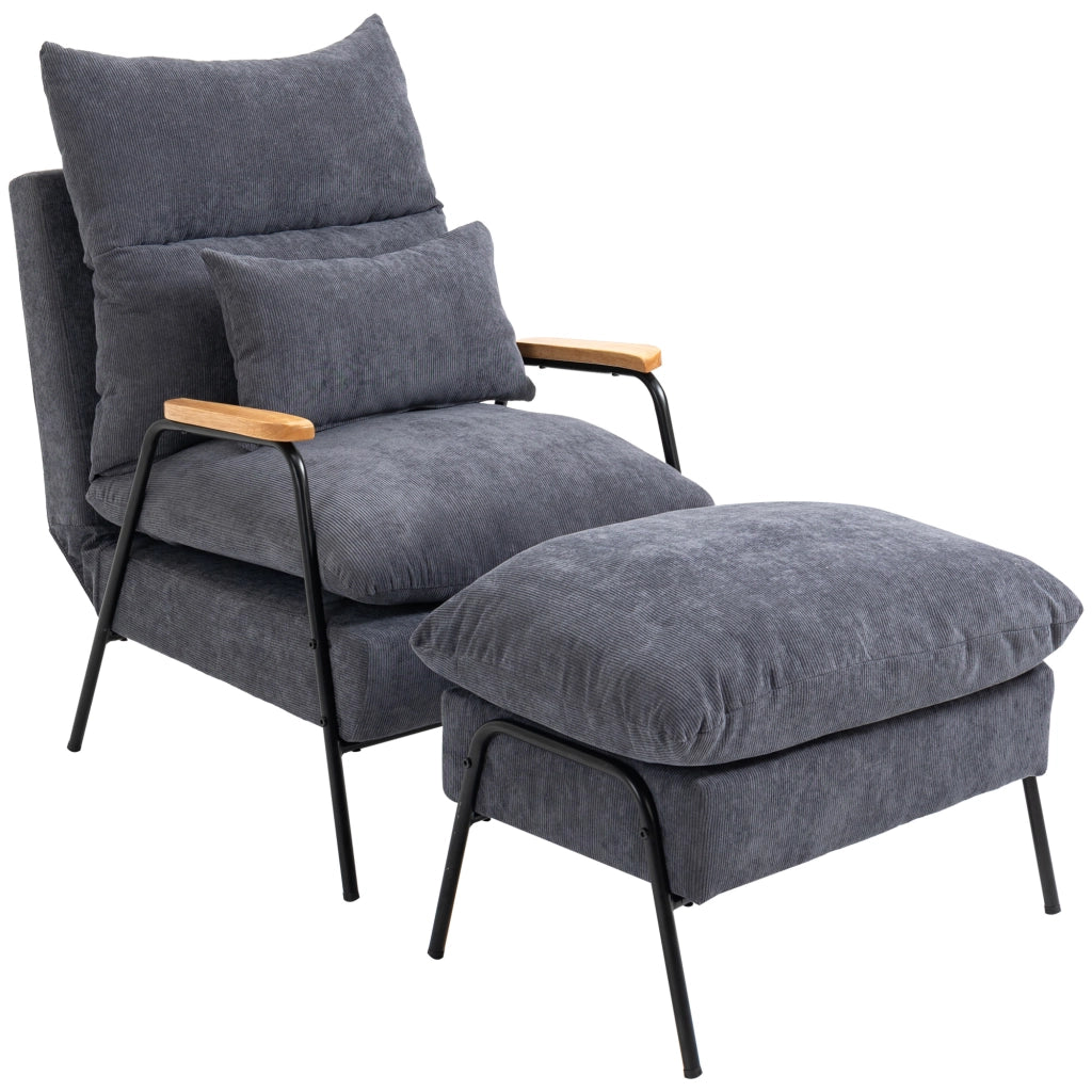 EasyComfort Poltrona Relax Reclinabile con Pouf Poggiapiedi in Velluto a Costine, Grigio