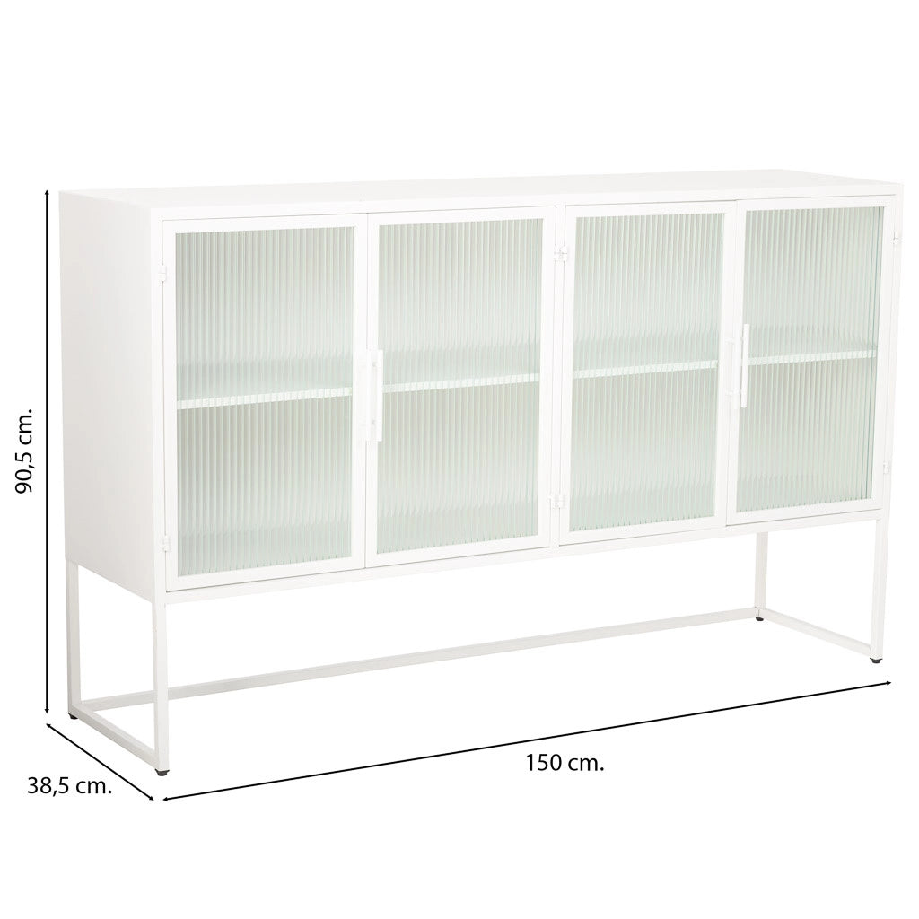 Credenza in metallo bianco a 4 ante 150x38,5x90,5h cm