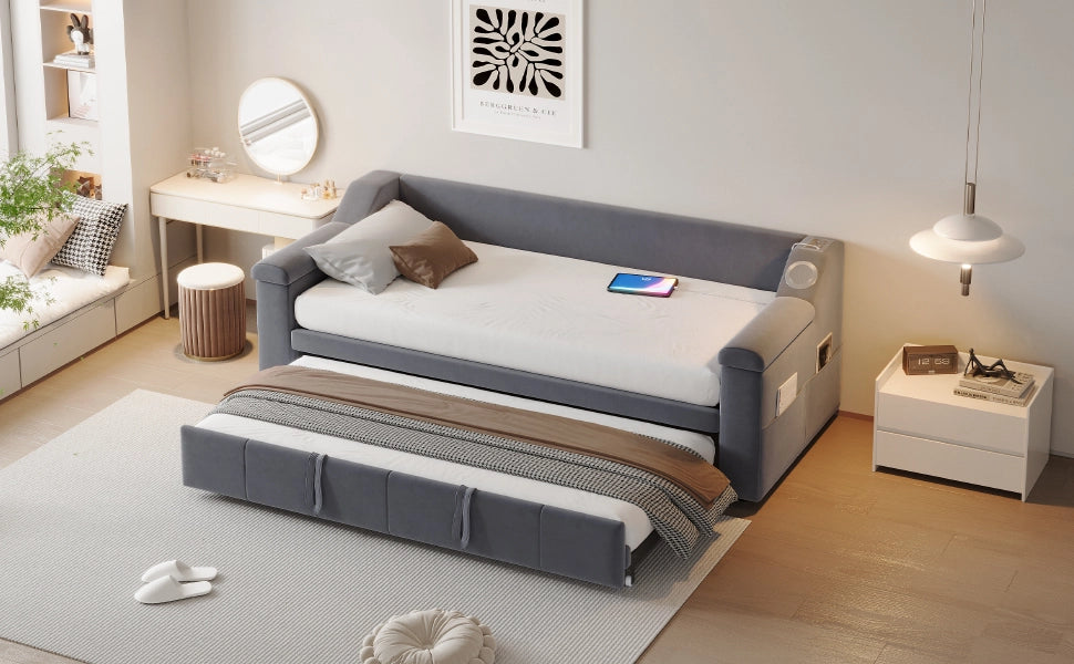 letto divano imbottito velluto grigio 97 x 216 cm