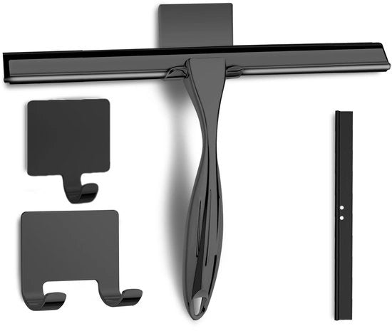 Douchewisser con grilletto autoadesivo, RVS Douchewisser, Spazzola per doccia, Argento (Nero, 30 cm)