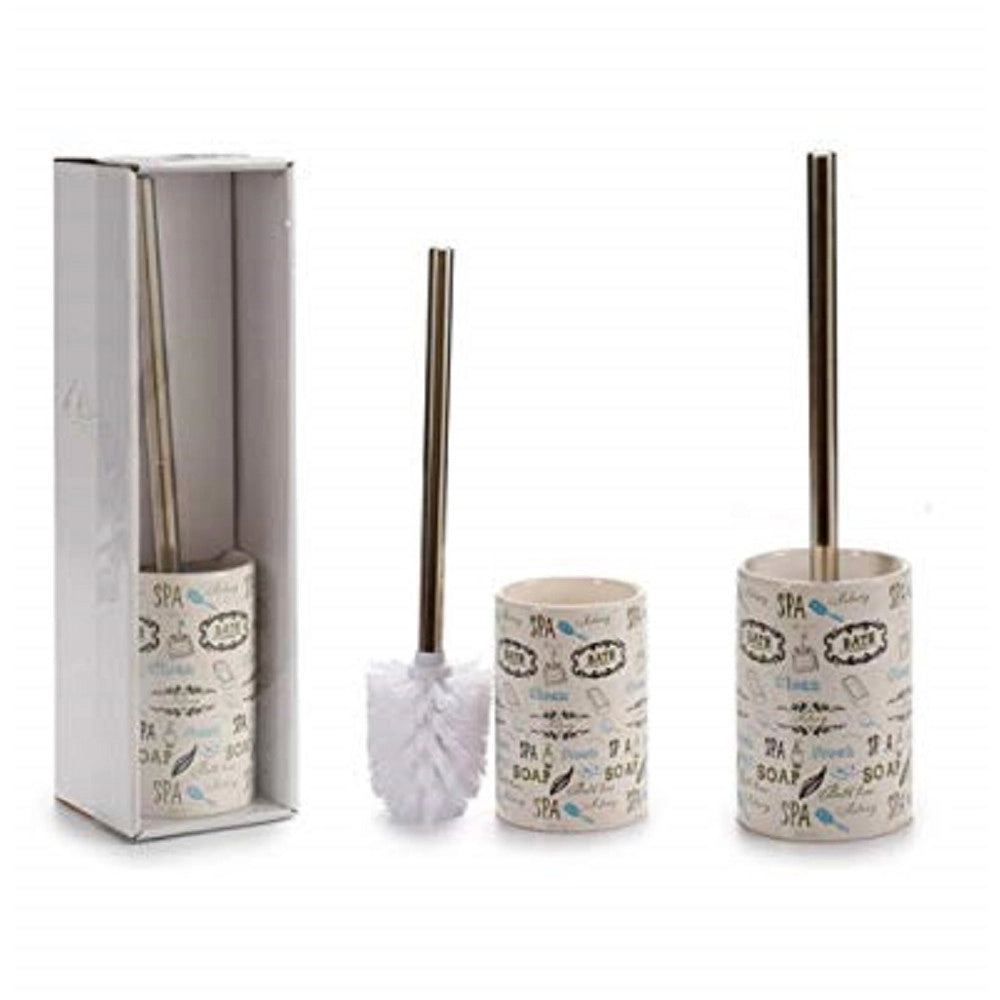 Trade Shop - Portascopino In Ceramica Acciaio Design Scritte Spazzola Scopettino 9.6x9.6x36cm Bagno Wc -