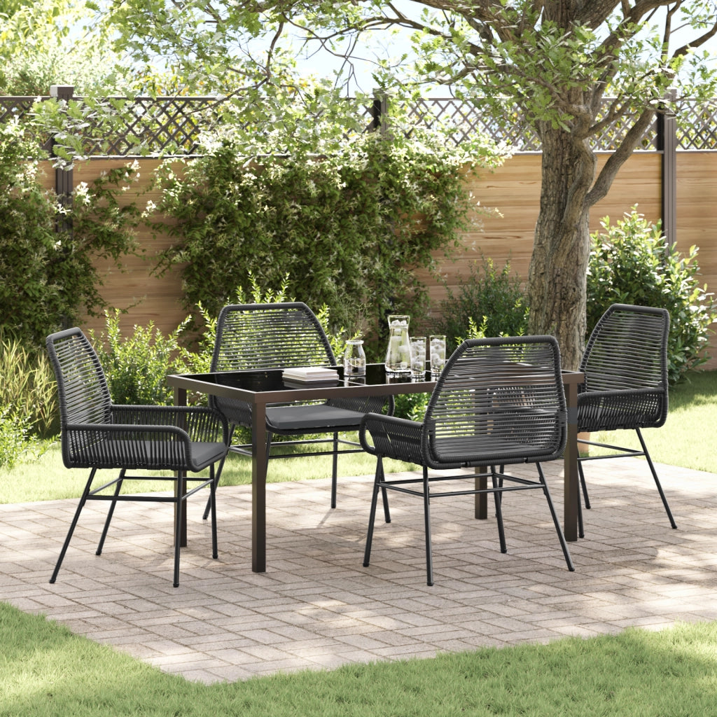 Set da Pranzo Giardino da 5 Pezzi con Cuscini Rattan Nero