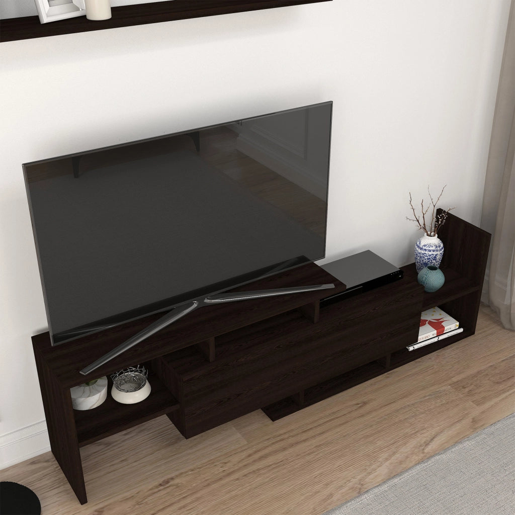 Set Liksefte di Mobile Porta TV e Mensola da Parete - Nero [en.casa]