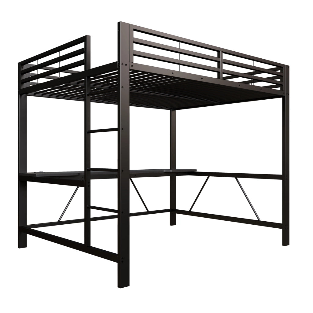 Letto a soppalco 160x200 cm con scrivania e LED in MDF e metallo nero
