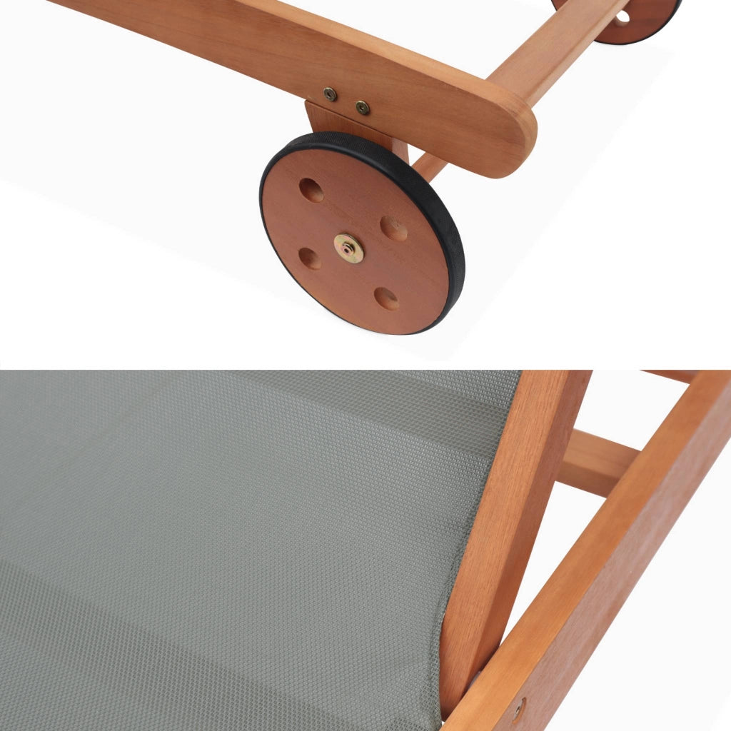 Set 2 lettini prendisole in legno multiposizione con ruote, verde kaki