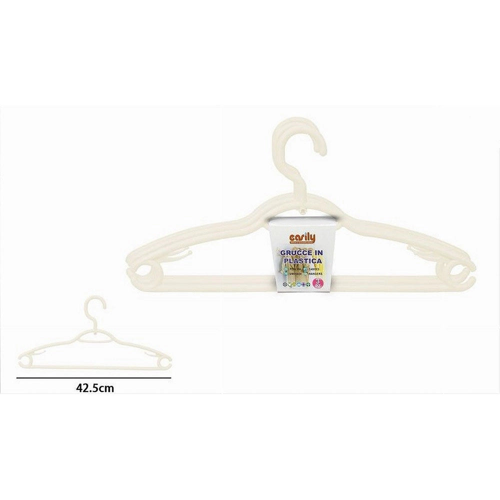Trade Shop - Set 3pz Grucce In Plastica Stampelle Appendi Abiti Pantaloni Giacche Beige 79331 -