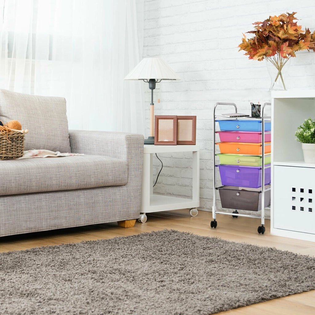 Carrello cassettiera multiuso con 6 cassettiera in plastica con ruote Carrello per cucina 37x74x32cm Multicolore-Armadi da ufficio