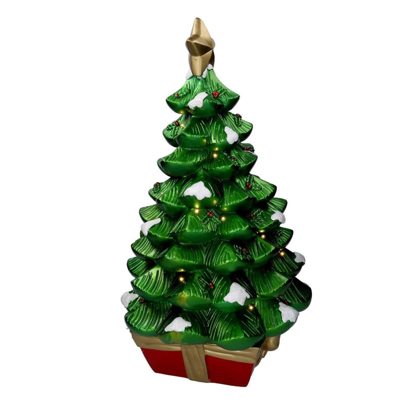 Albero resina innevato verde con led cm 36x36h67