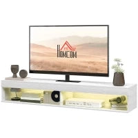 Mobile TV Sospeso con Illuminazione LED per TV fino a 75 Pollici, Ripiani, 180L x 40l x 30H cm, Bianco
