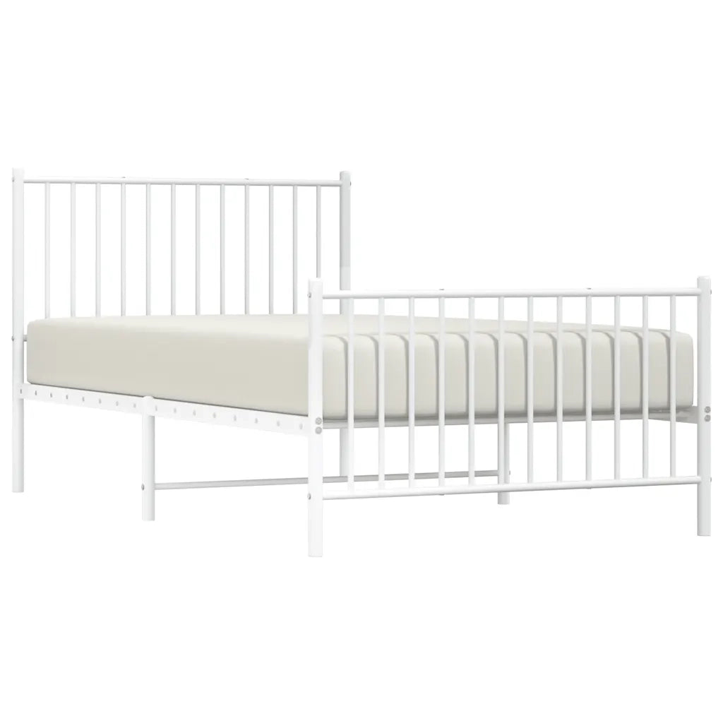 Giroletto con Testiera e Pediera Metallo Bianco 100x190 cm 350943