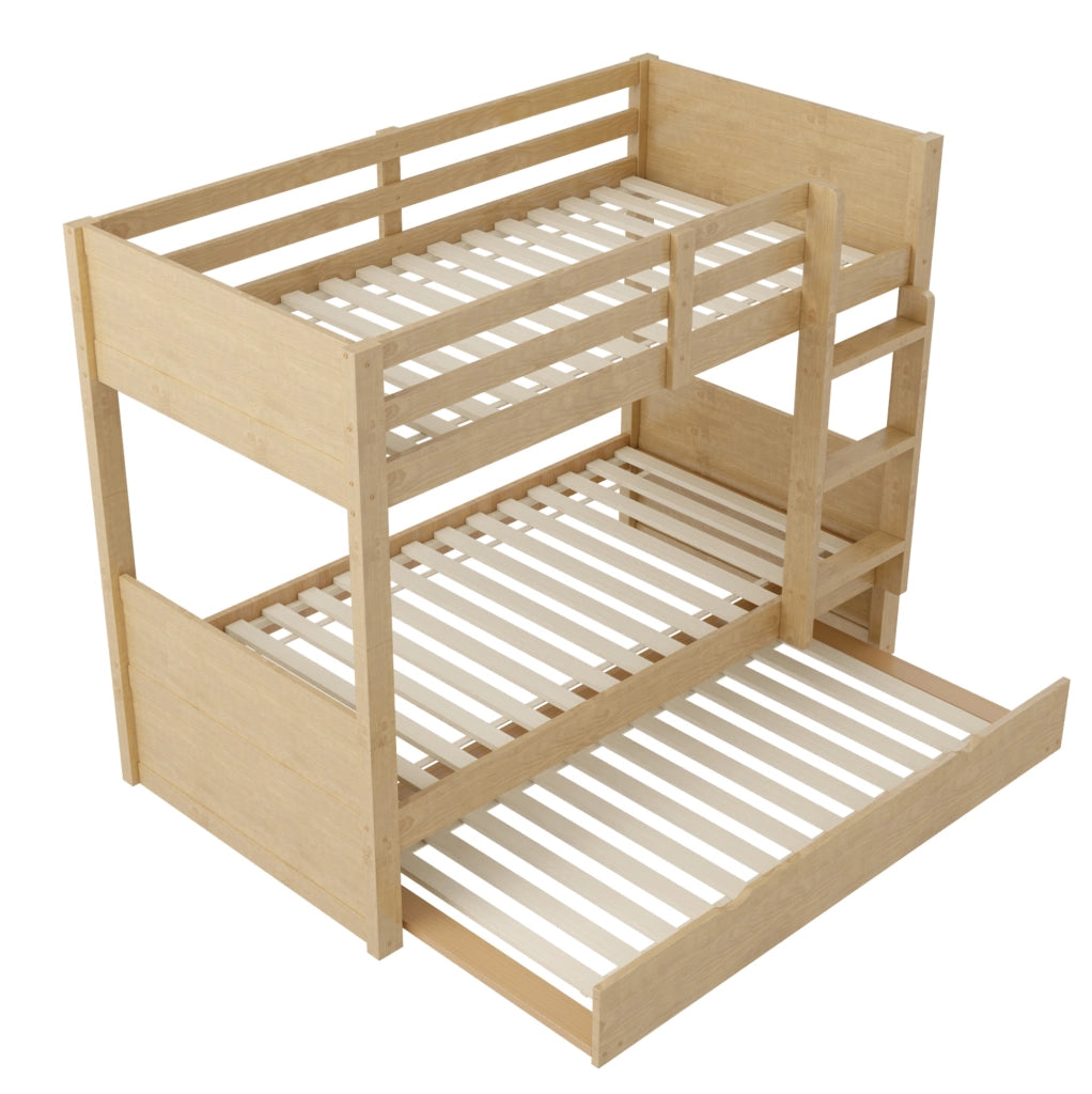 Letto a castello 90x200 cm in legno con letto estraibile; trasformabile in due letti singoli; colore legno