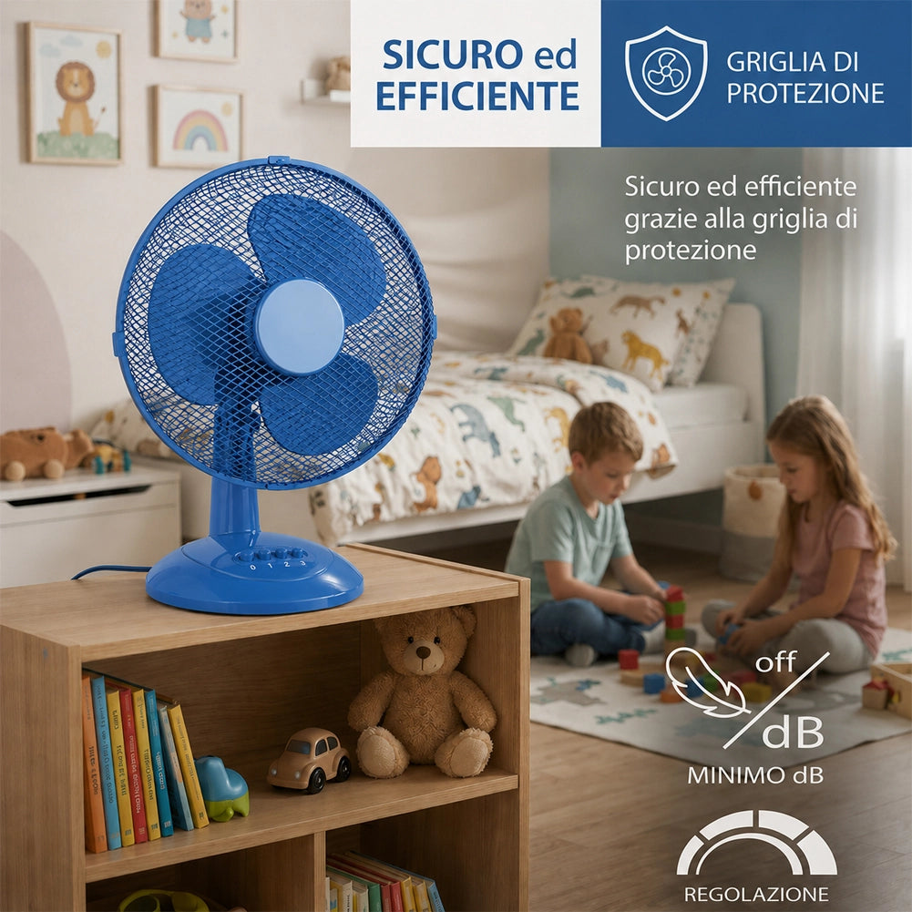 Ventilatore da Tavolo Autoportante Blu Potenza 45W Diametro 40cm 3 Velocità